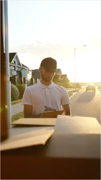 Detail Delivery Driver Holding Package Door Number 11