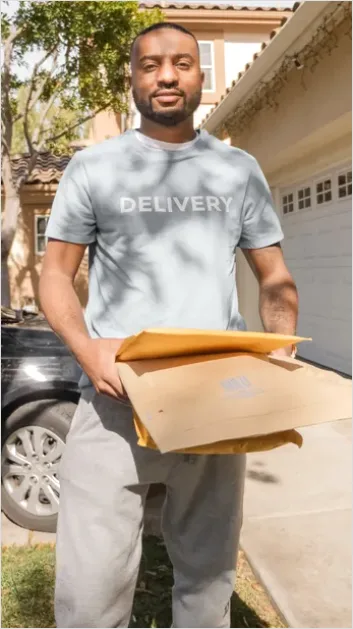 Detail Delivery Driver Holding Package Door Number 13