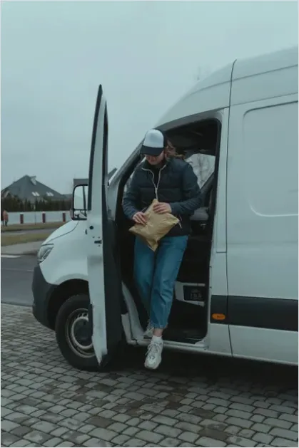 Detail Delivery Driver Holding Package Door Number 14