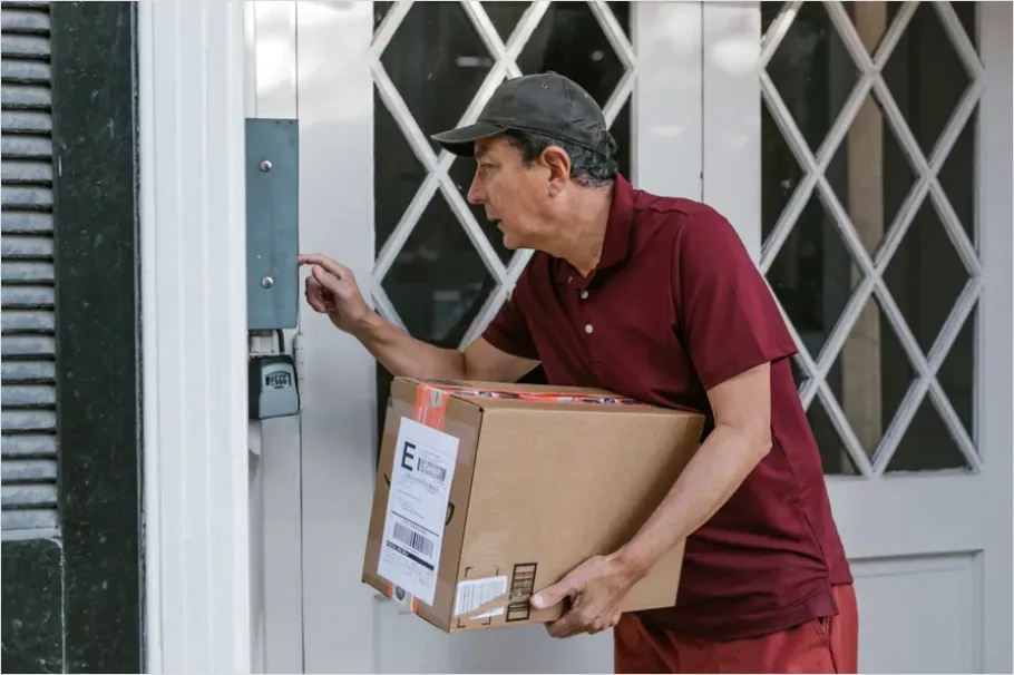 Detail Delivery Driver Holding Package Door Number 16