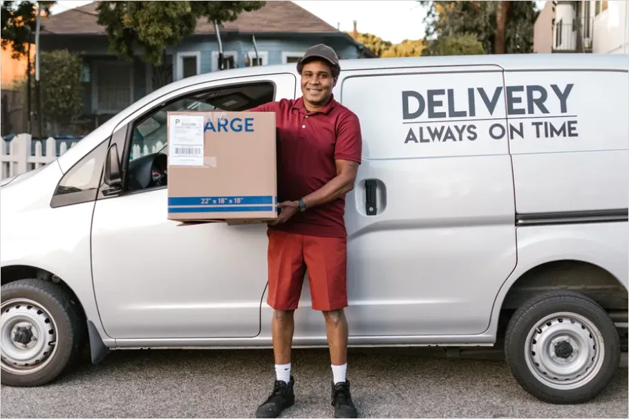 Detail Delivery Driver Holding Package Door Number 4