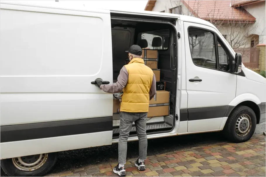 Detail Delivery Driver Holding Package Door Number 5