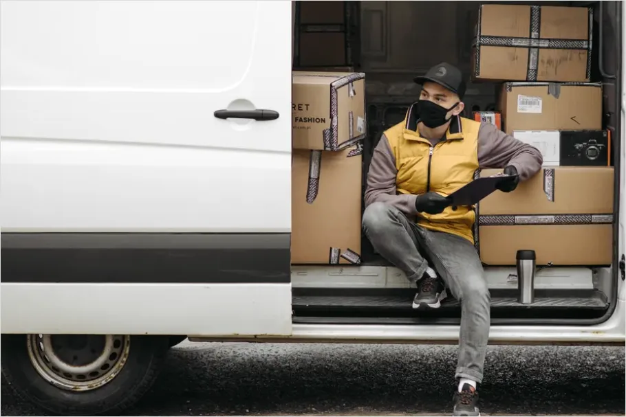 Detail Delivery Driver Holding Package Door Number 6