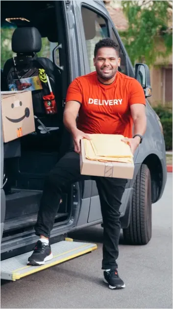 Detail Delivery Driver Holding Package Door Number 7