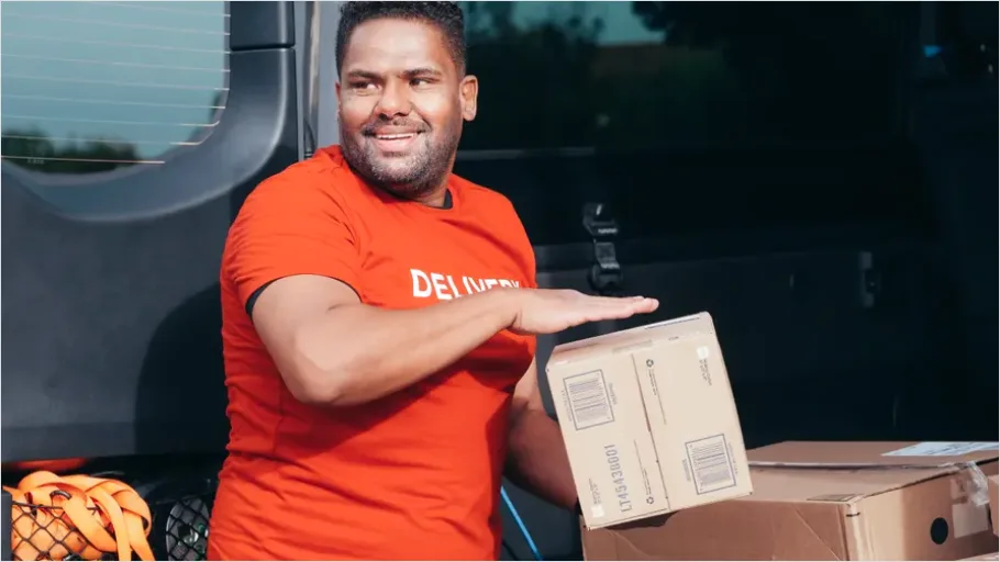 Detail Delivery Driver Holding Package Door Number 8