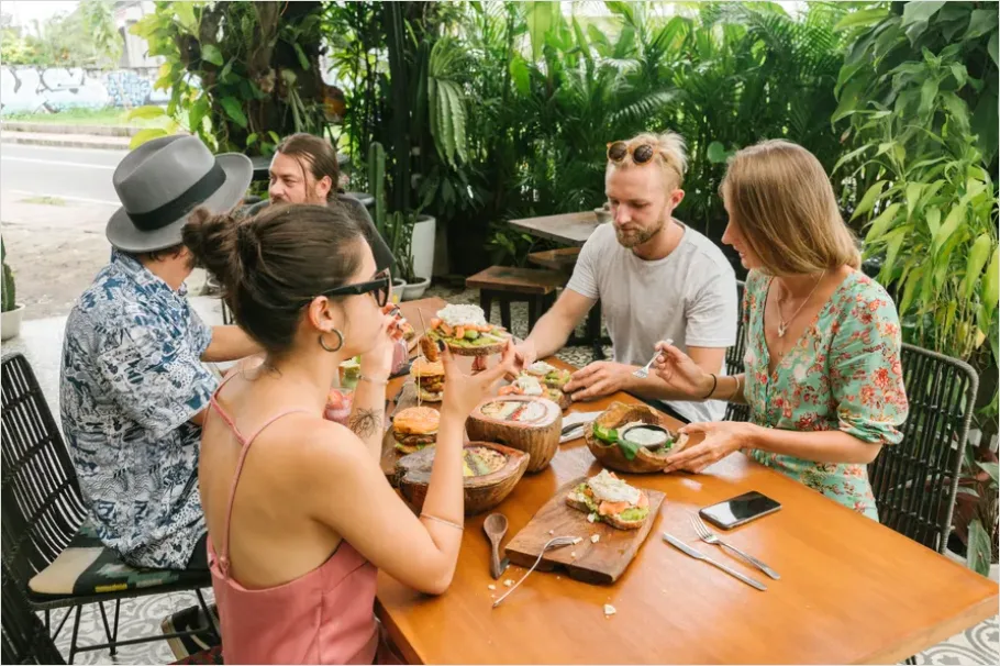 Detail Friends Eating Brunch Outdoor Patio Number 2