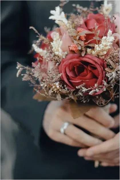Detail Hands Holding Bouquet Flowers Close Up Number 2