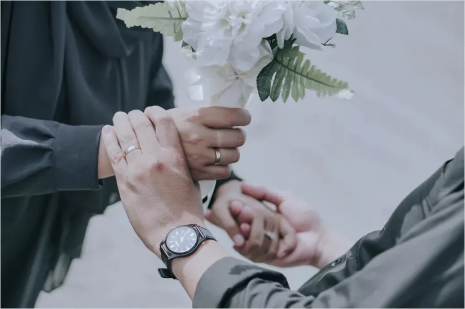 Detail Hands Holding Bouquet Flowers Close Up Number 9