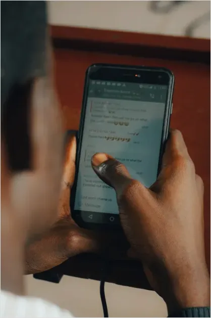 Detail Hands Holding Smartphone Texting Close Up Number 9