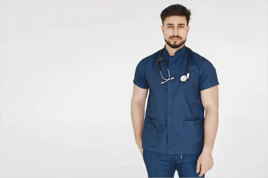 Detail Healthcare Worker Wearing Scrubs Portrait Number 9