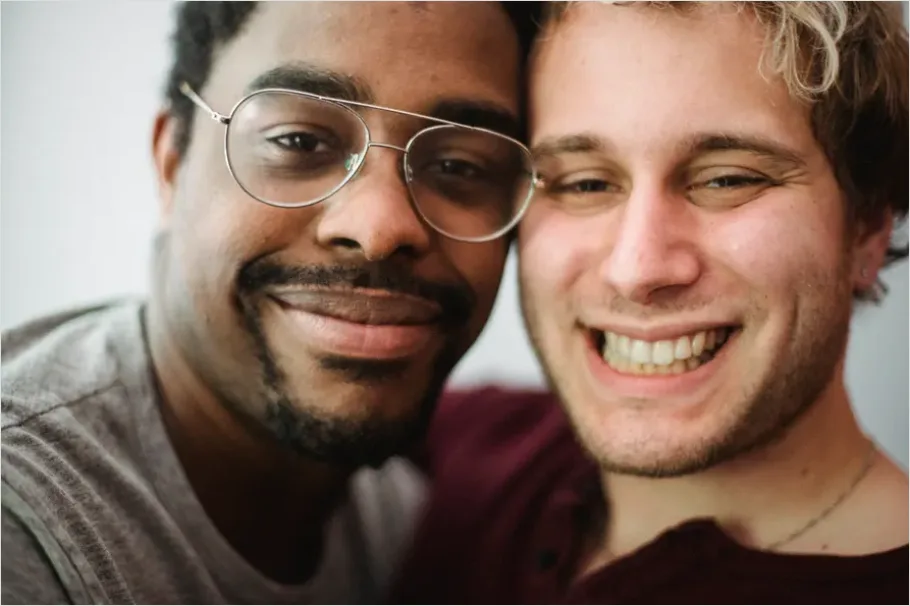 Detail Interracial Couple Smiling Portrait Close Up Number 2