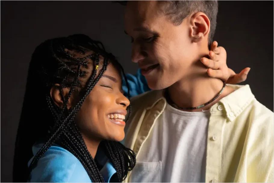 Detail Interracial Couple Smiling Portrait Close Up Number 4
