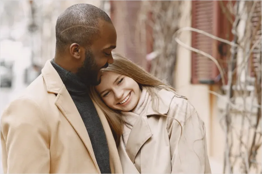 Detail Interracial Couple Smiling Portrait Close Up Number 5