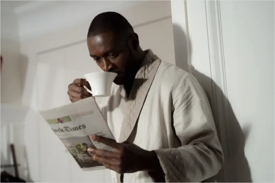 Man Reading Newspaper Morning Coffee A243