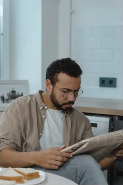 Detail Man Reading Newspaper Morning Coffee Number 2