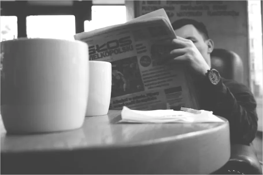 Detail Man Reading Newspaper Morning Coffee Number 11