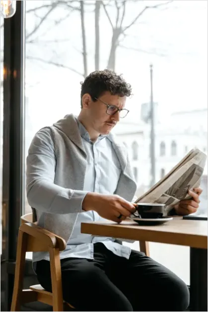 Detail Man Reading Newspaper Morning Coffee Number 13