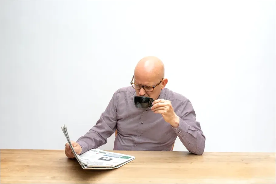 Detail Man Reading Newspaper Morning Coffee Number 4