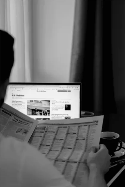 Detail Man Reading Newspaper Morning Coffee Number 7
