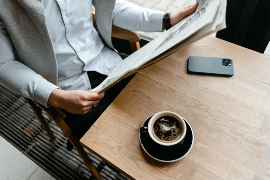 Detail Man Reading Newspaper Morning Coffee Number 9