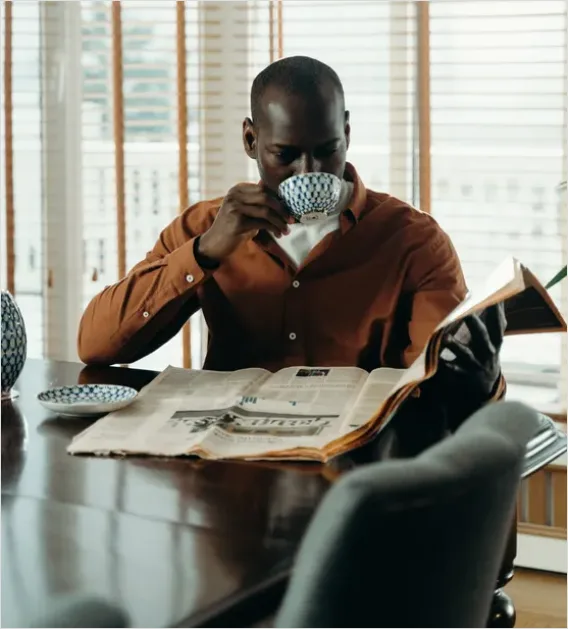 Detail Man Reading Newspaper Morning Coffee Number 10