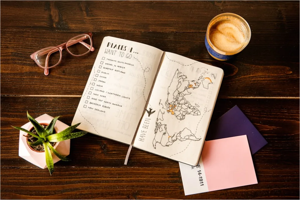 Detail Travel Journal Notebook Coffee Flat Lay Number 2