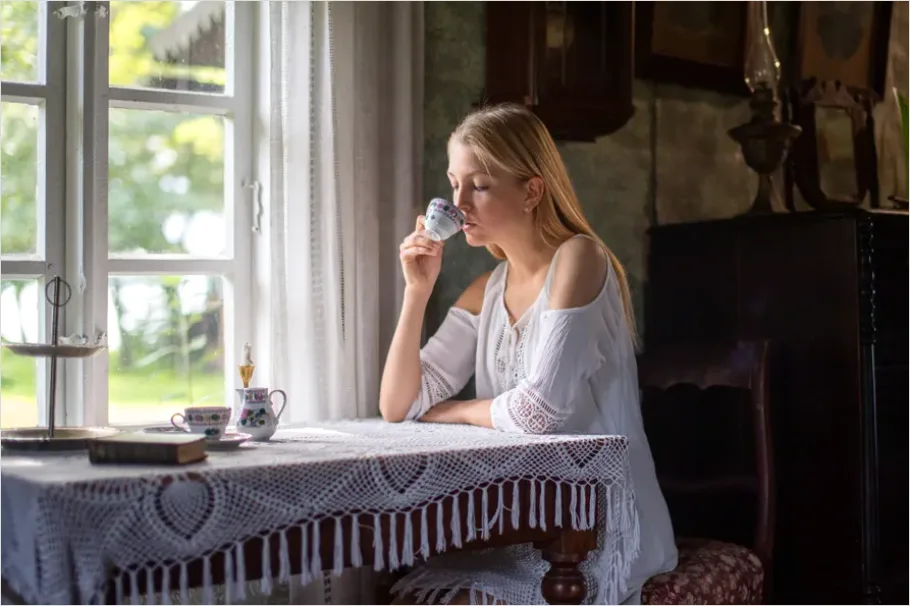 Detail Woman Drinking Tea By Window Number 4