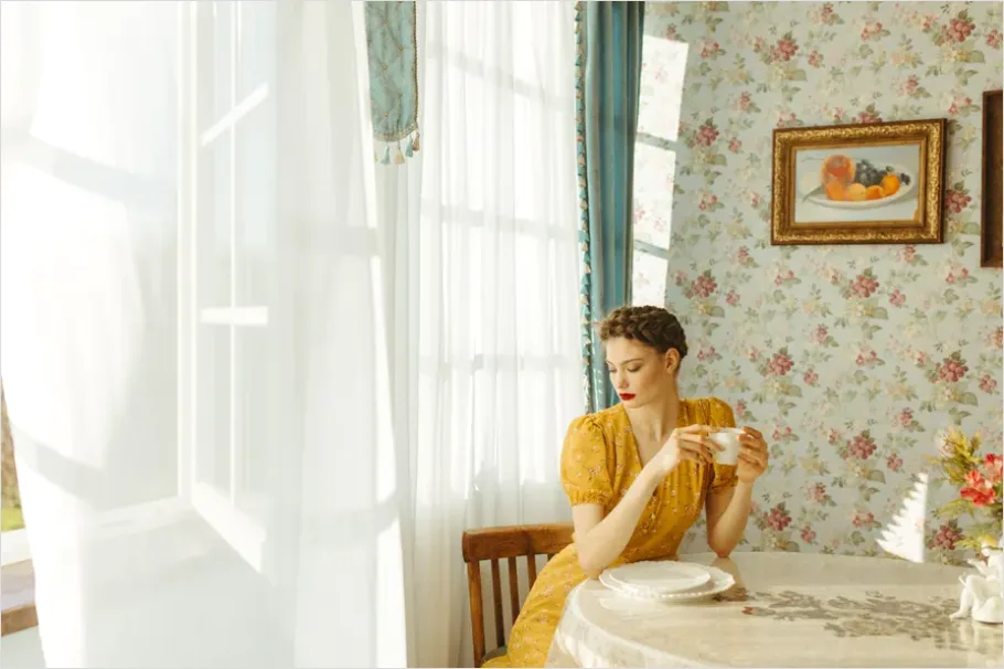 Detail Woman Drinking Tea By Window Number 7