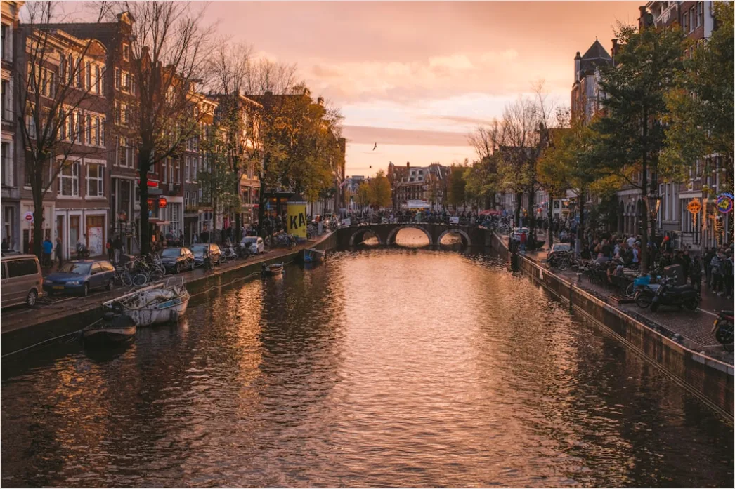 Detail Amsterdam Canal Houses Sunrise Reflection Number 12