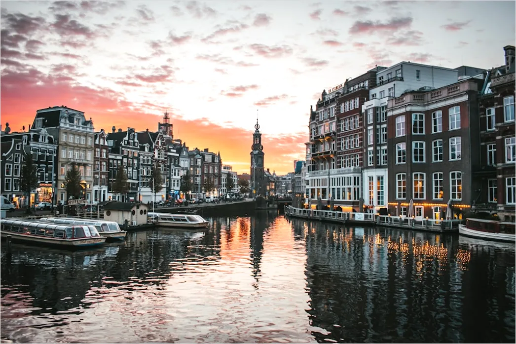 Detail Amsterdam Canal Houses Sunrise Reflection Number 4