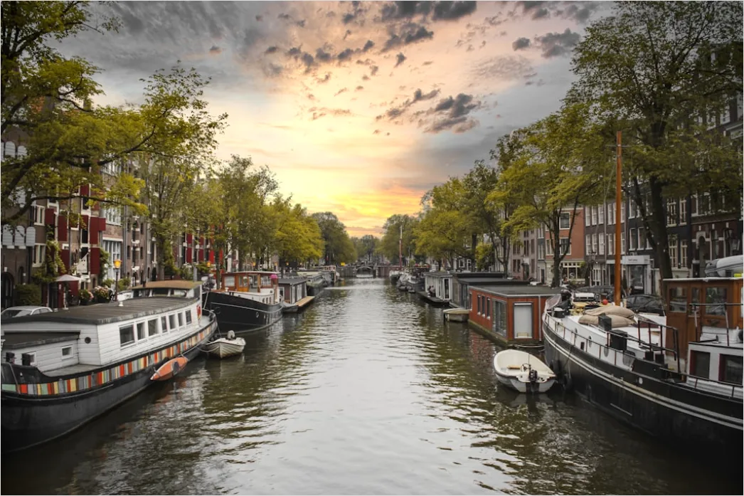 Detail Amsterdam Canal Houses Sunrise Reflection Number 7