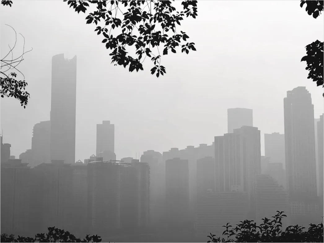 Detail Dense Fog City Skyline Silhouette Number 3