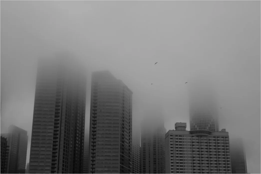 Detail Dense Fog City Skyline Silhouette Number 7