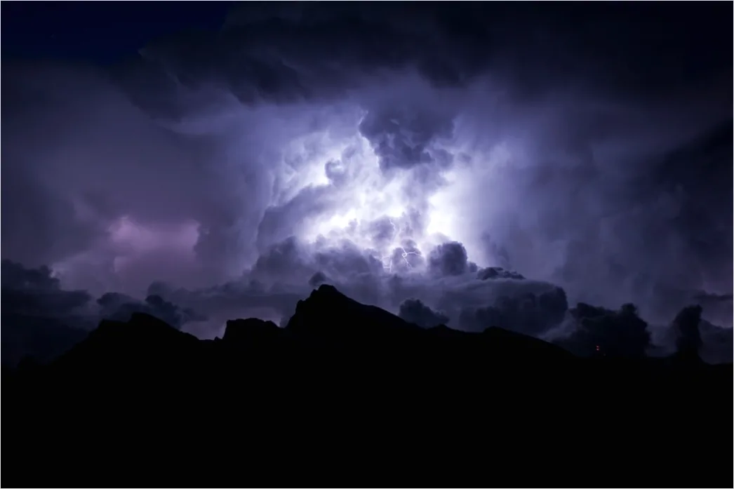 Detail Distant Lightning Behind Mountains Night Number 2