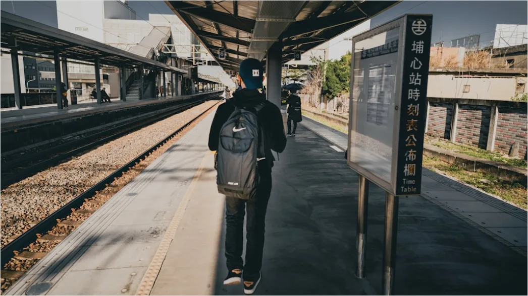 Detail Man With Backpack Train Platform Number 2