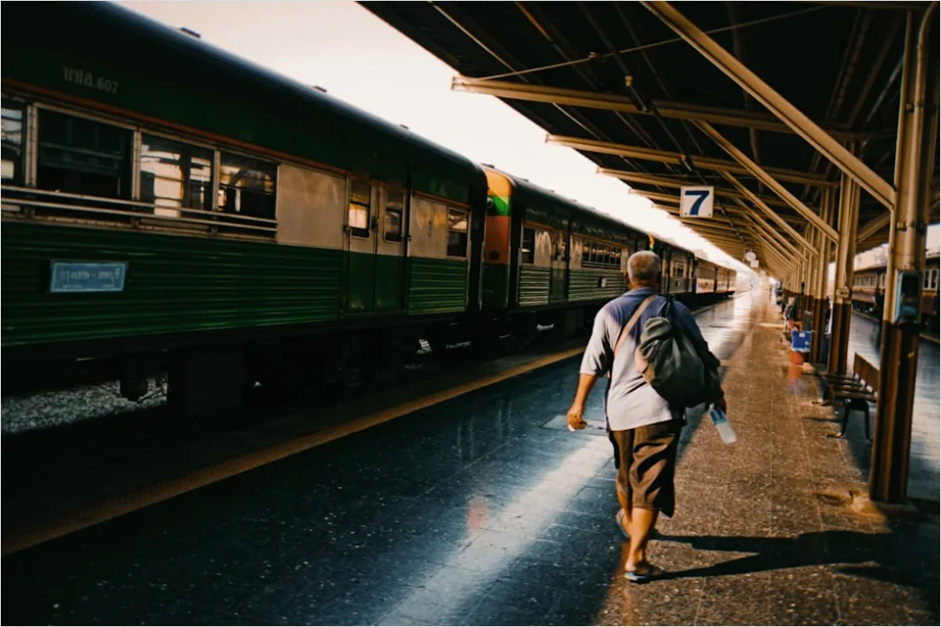 Detail Man With Backpack Train Platform Number 14