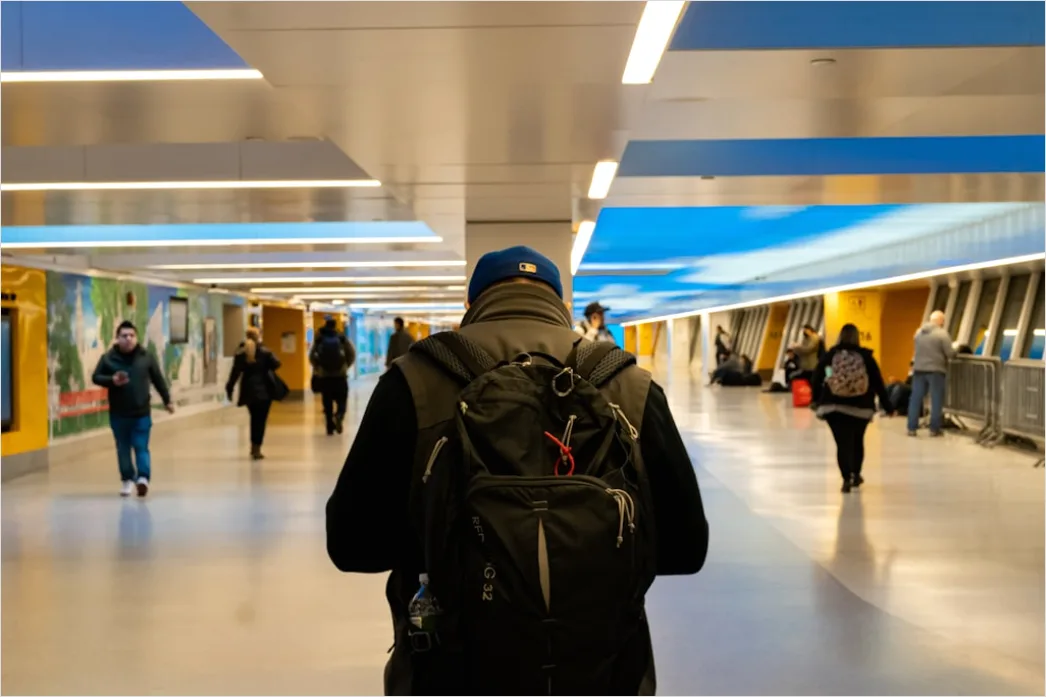 Detail Man With Backpack Train Platform Number 15