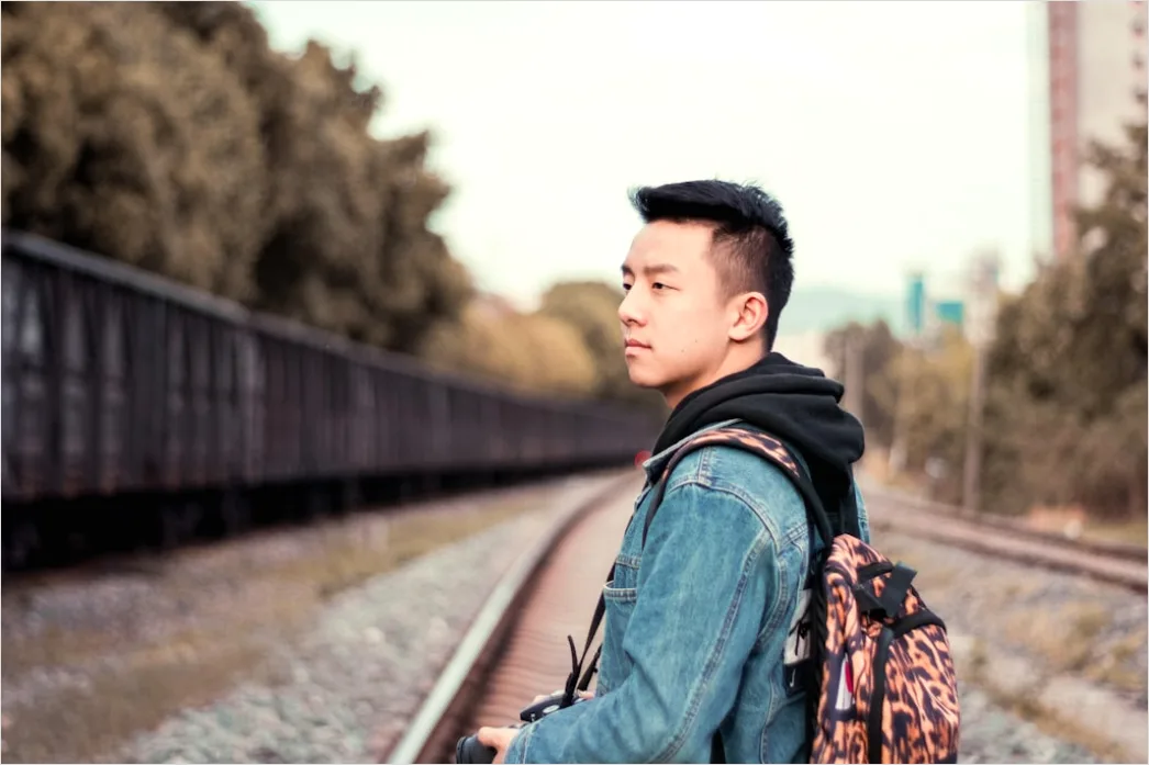 Detail Man With Backpack Train Platform Number 16