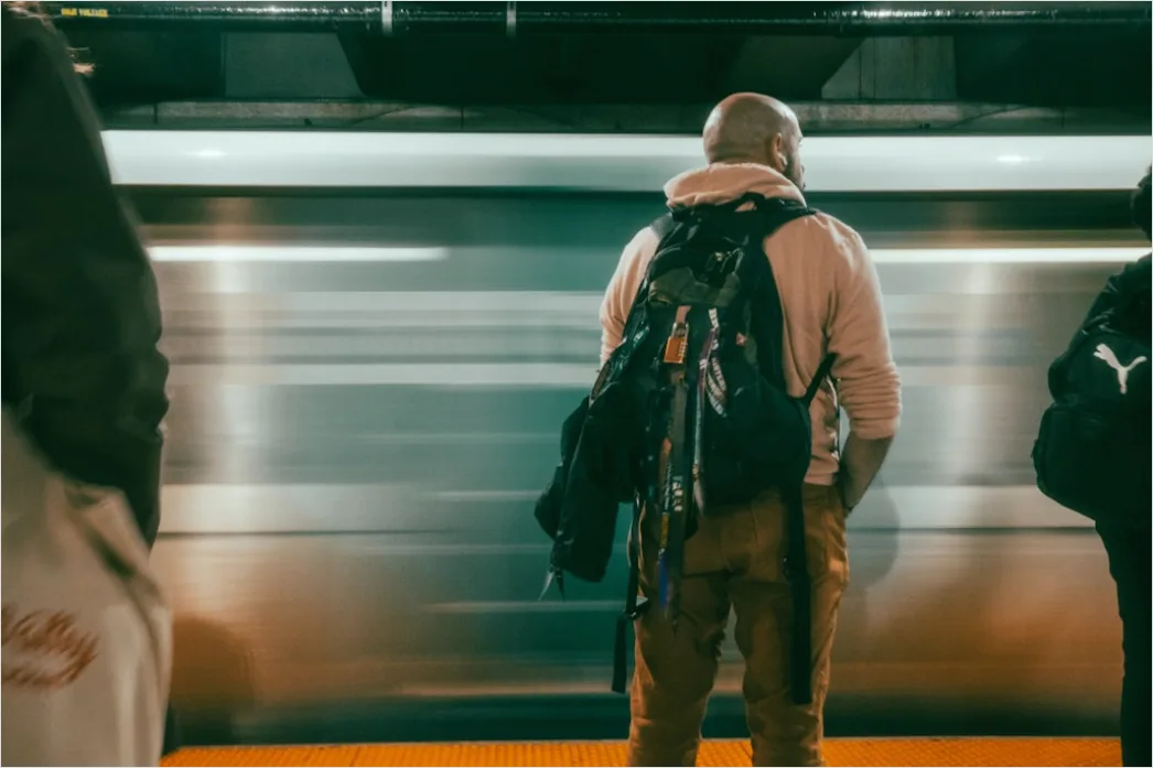Detail Man With Backpack Train Platform Number 4