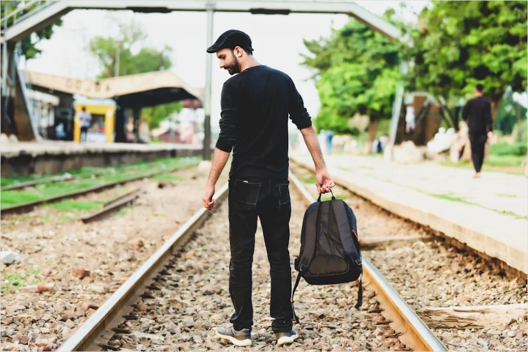 Detail Man With Backpack Train Platform Number 5