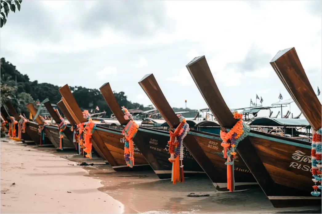 Detail Phuket Beach Longtail Boat Sunrise Number 3