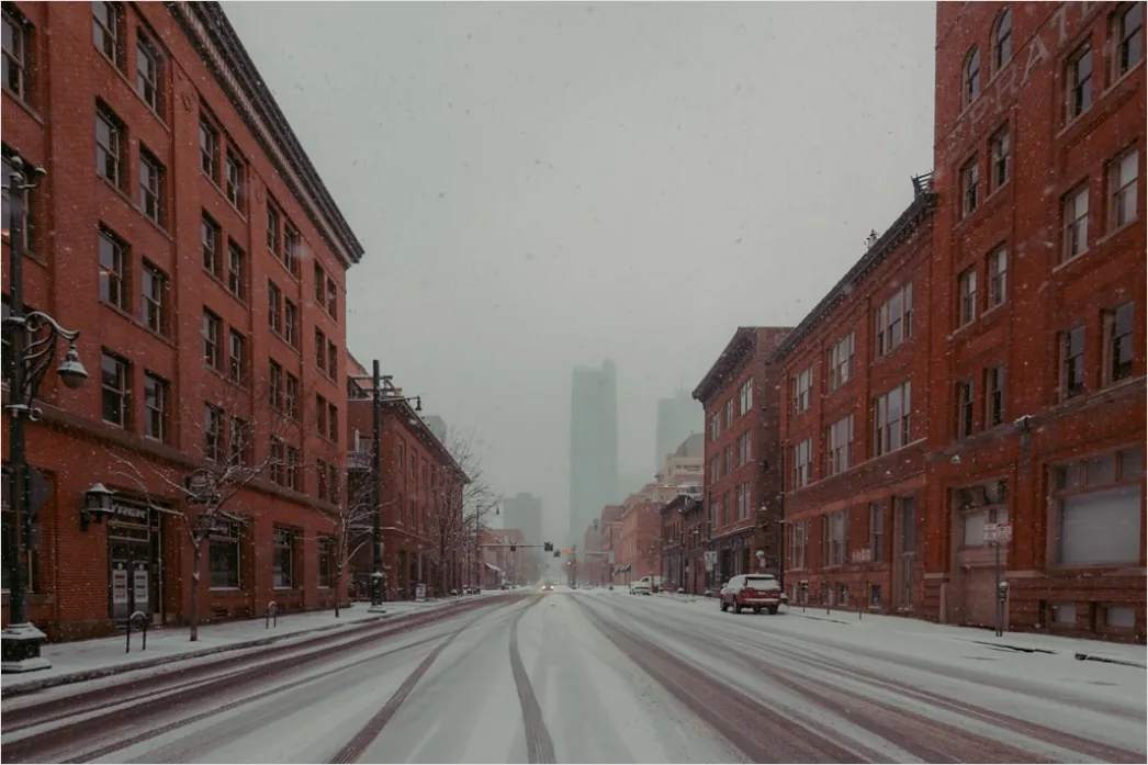 Detail Snowy City Street Quiet Morning Number 13