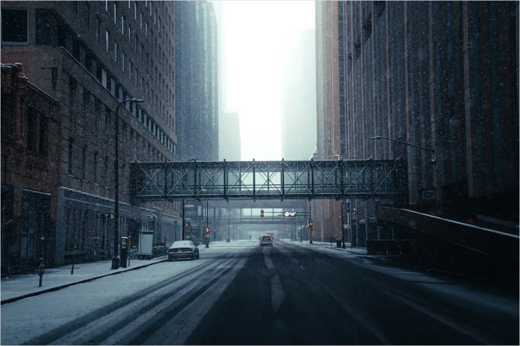 Detail Snowy City Street Quiet Morning Number 15