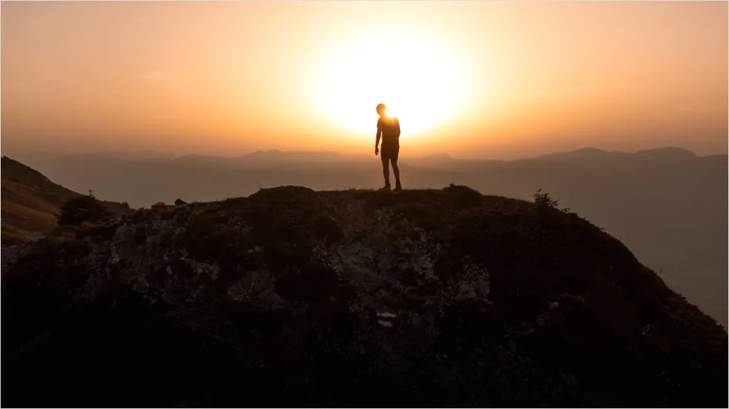 Detail Sunset Silhouette Traveler On Ridge Number 2