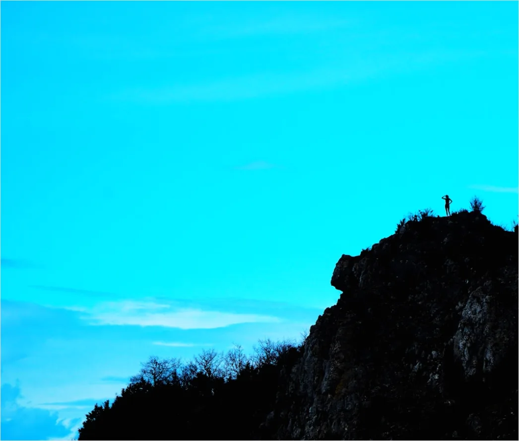 Detail Sunset Silhouette Traveler On Ridge Number 11