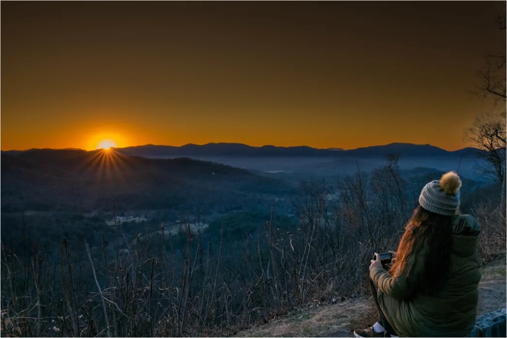 Detail Sunset Silhouette Traveler On Ridge Number 14
