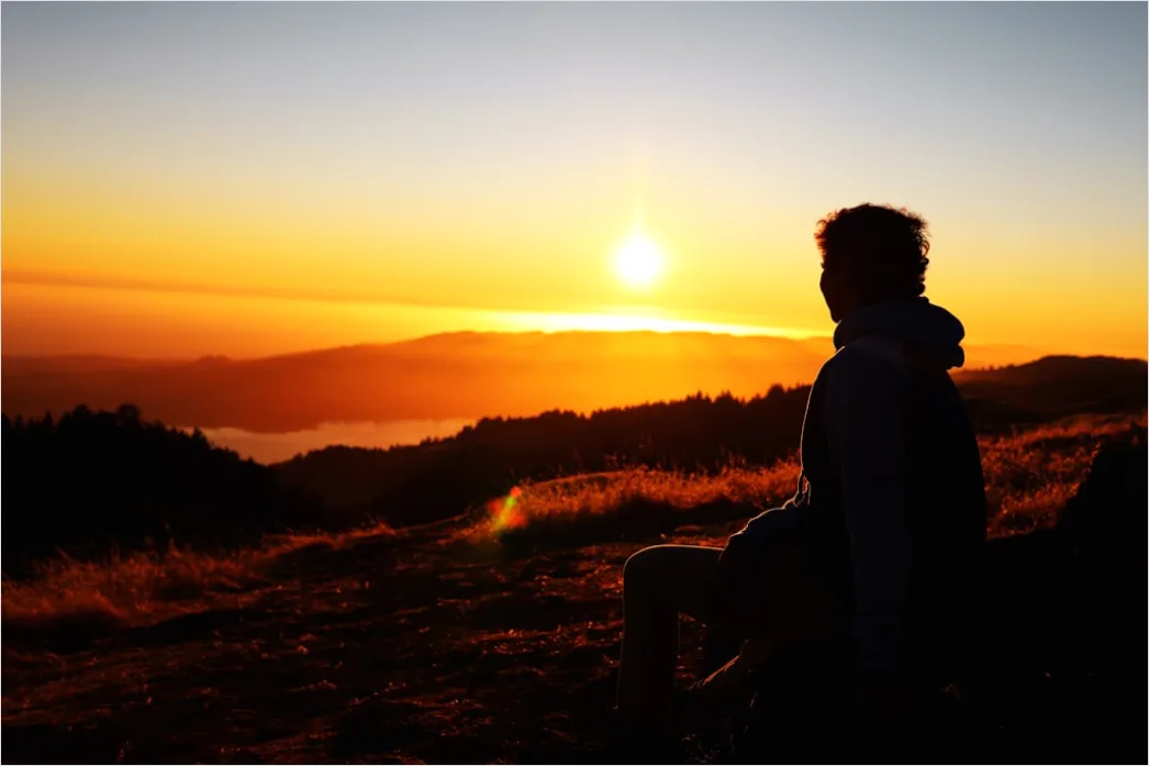Detail Sunset Silhouette Traveler On Ridge Number 3