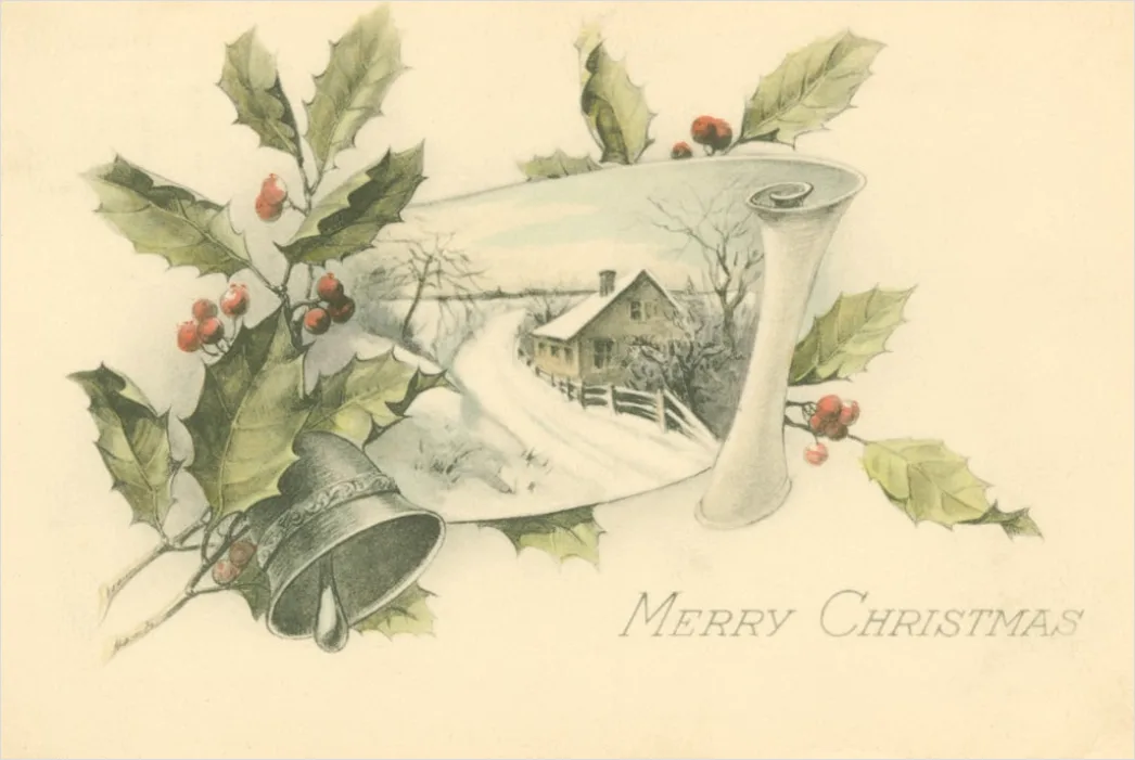 Detail Vintage Christmas Postcard Design Number 3