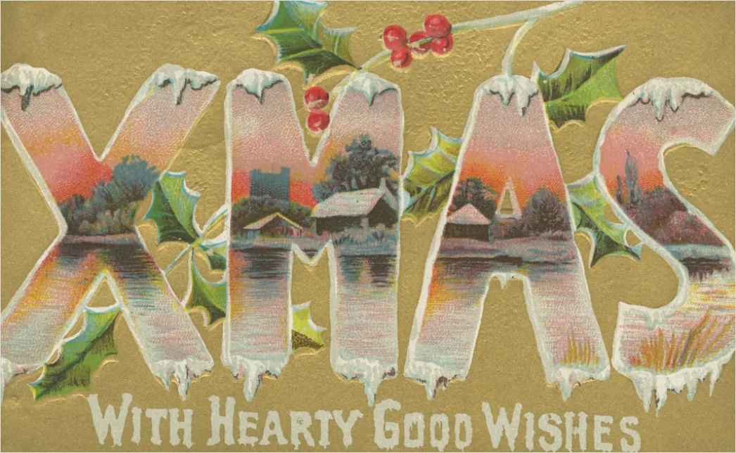 Detail Vintage Christmas Postcard Design Number 8
